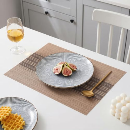 Winknowl Placemats Set of 8, Washable Vinyl Woven Placemats, Heat Resistant & Wipeable Table Mats for Kitchen Dining Table (Brown) - color: Black and Brown, size: Set of 8
