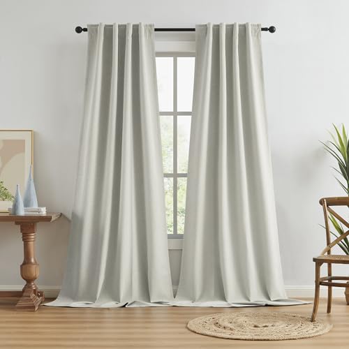 KEQIAOSUOCAI Greyish Beige Blackout Curtains 105 Inches Long 2 Panels Back Tab Pocket Hook Belt Full Black Out Thermal Insulated Boho Window Draperies for Living Room 34x105 - color: Greyish Beige, size: 34"W x 105"L (Pack of 2)