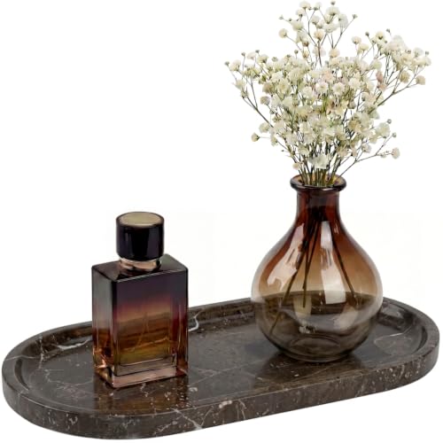 YKAJO Dark Emperador Oval Marble Tray, 11.8x5.9 Vanity Perfume Organizer - color: Dark Emperador, size: 11.8" x 5.9" x 0.6"