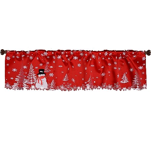 Grelucgo Embroidered Snowman Kitchen Window Curtains Valance 58×14 Inches for Christmas Holidays (Snowman) - color: Snowman