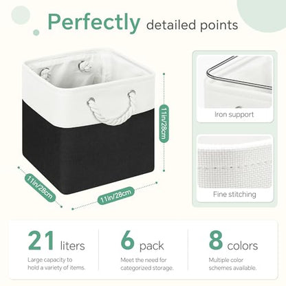 FinishingBo 11 inch Cube Storage Bin with Handles 6 Pack - color: White/ Black-6 Pack