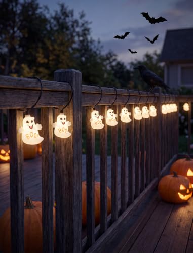 8.5FT Halloween Ghost Lights Outdoor, 10 LED Plug in Halloween Lights - color: Ghost String Lights
