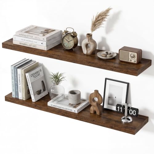 Floating Shelves for Wall, 36 Inch Wall Mounted Storage and Display for Living Room, Bedroom, Kitchen, Bathroom Set of 2 Rustic Brown - color: Retro Brown, size: 36 Inch