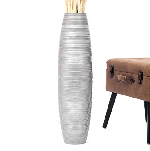 Leewadee Large Silver Home Decor Floor Vase – Wooden 28 inches Tall Farmhouse Decor Flower Holder for Fake Plant and Pampas Grass - color: Silver, size: 26 inches