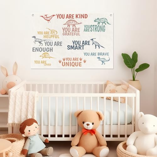 Dinosaur Motivational Poster Linen Canvas Banner Kids Room Decor Playroom - color: Be Kind Dinosaurs