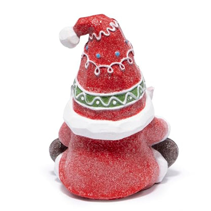 Hodao Christmas Gnome Figurine with Gingerbread House, Holiday Elf Decor - color: Red-1