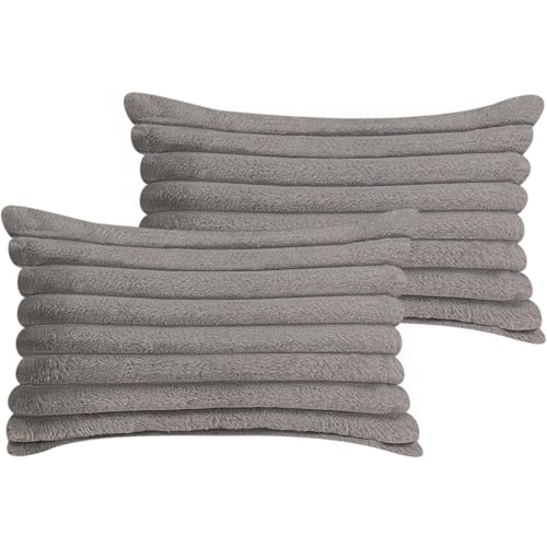 COTEY 12x20 Decorative Faux Fur Throw Pillow Covers Set of 2- Dark Gray - color: Dark Gray, size: 20" x 12" (Pack of 2)
