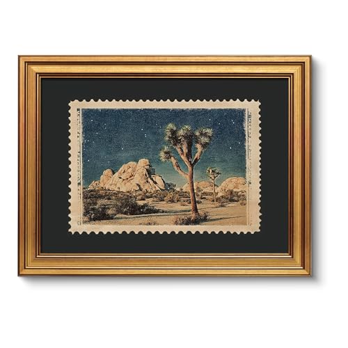 VIYYIEA Gold Framed Art Prints,12x16Inch, Desert Joshua Tree Vintage Art Painting, Southwest Travel Stamp Decor for Living Room Shelf, National Park Canvas Picture - color: Desert Joshua Tree, size: 16"L x 12"W