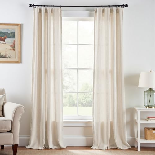 jinchan Linen Curtains Light Filtering Back Tab 38x108 Inch 4 Panels Beige - color: *Ecru, size: 38"W x 108"L (Pack of 4)
