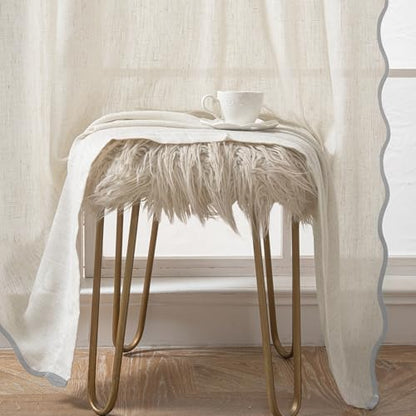 DriftAway Semi Sheer Scalloped Edge Linen Coastal Beach Window Curtains for Living Room Bedroom 2 Panels Rod Pocket Each Size 52 Inch by 84 Inch Gray - color: Linen Gray, size: 52"W x 84"L (Pack of 2)
