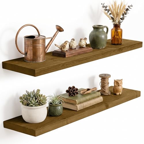 Solid Wood Floating Shelves for Wall 36 inch,Grey Wooden Shelf Set of 2 - color: Grey, size: 36inches-2P