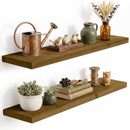 Solid Wood Floating Shelves for Wall 36 inch,Grey Wooden Shelf Set of 2 - color: Grey, size: 36inches-2P