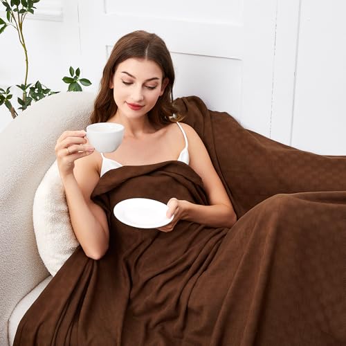 AmyHomie Cooling Waffle Blanket Queen Size, 100% Rayon Derived from Bamboo - color: Mocha, size: Queen (90"x90")