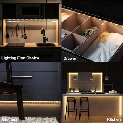 2 Pack 9.8Ft Battery Powered LED Strip Lights for Kitchen (Warm White) - color: Warm White