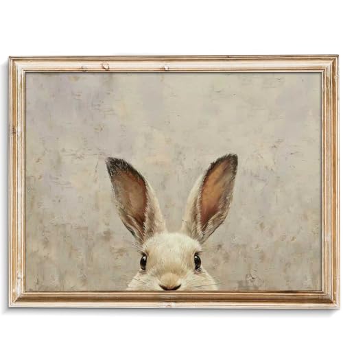 uniro Vintage Easter Bunny Wall Art Decor, Neutral Rabbit Canvas Oil Painting Poster for Rustic Easter Décor, Vintage Home Decor Animals Artwork Prints Wall Decor for Kids Room, Living Room, Bedroom or Festive Spaces - 8x10 Unframed - color: White Rabbit,
