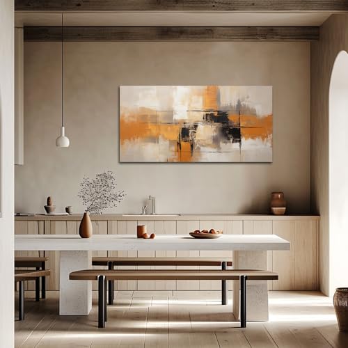 Sense&Sensitivity Arts Modern Abstract Canvas Wall Art - Premium Textured Orange, Grey, Black Artwork for Home and Office Decor Wall Painting Contemporary Geometric Print Pictures Home Decoration Ideas