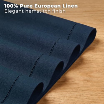 Signature Linen™ by D'Moksha, Navy Blue Placemats Set of 4, 14 x 19 Inch, 100% Pure Linen Table Mats, Hemstitch, Machine Washable Cloth Placemats- Fall, Weddings, Outdoor Hosting - color: Navy Blue, size: Set of 4 (14 X 19 Inch)