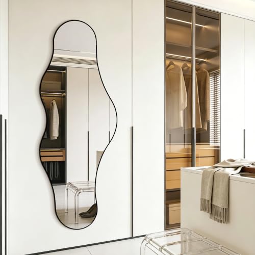 65.7"x24" Irregular Full Length Mirror, Abstract Wall Mirror - color: Black Odd Shape