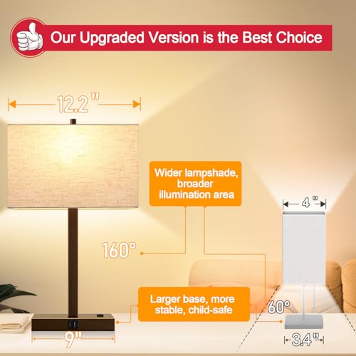 Lynnoland 21" Set of 2 Table lamp with USB A+C & AC Outlets, Touch Control 3-Way Dimmable Nightstand Lamps for Bedroom Living Room Office Reading, Line Shade Touch Lamps, 3000K LED Bulbs Included - color: Nature Line & Bronze with Gold Edge