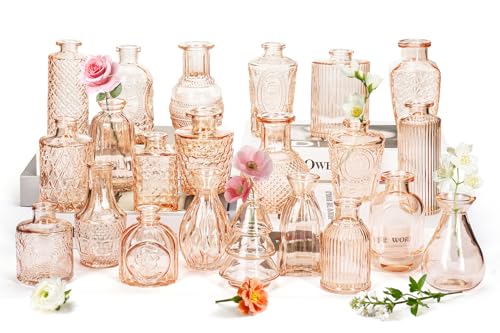 Clear Amber Gold Glass Bud Vase Set of 22 Pcs,Small Bud Vases in Bulk,Glass Crystal Flower Vases Table Centerpieces for Party Event Wedding Decor Baby Shower Decorations (Amber Gold, 22 Pcs) - color: Amber Gold, size: 22 Pcs