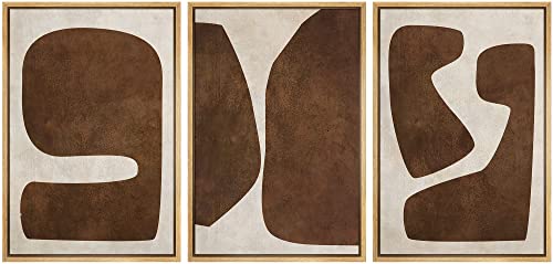 SIGNLEADER Framed Canvas Print Wall Art Set Brown Tan Retro Polygon Collage Abstract Shapes Illustrations Modern Art Geometric Zen Mid-Century for Living Room, Bedroom, Office - 24"" x36 x3 NATURAL - color: L29-2212-win43, size: 24"x36"x3 Panels Natural