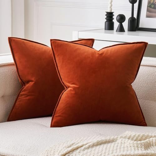 MIULEE Fall Decorative Burnt Orange Velvet Throw Pillow Covers 16x16 Inch - color: Burnt Orange, size: 16" x 16" (Pack of 2)