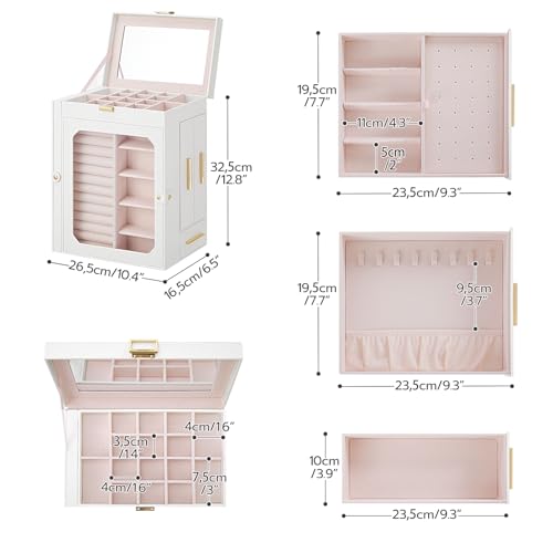 HOOBRO Jewelry Box with Mirror, Travel Jewelry Organizer with Glass Window - color: White + Gold