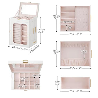 HOOBRO Jewelry Box with Mirror, Travel Jewelry Organizer with Glass Window - color: White + Gold