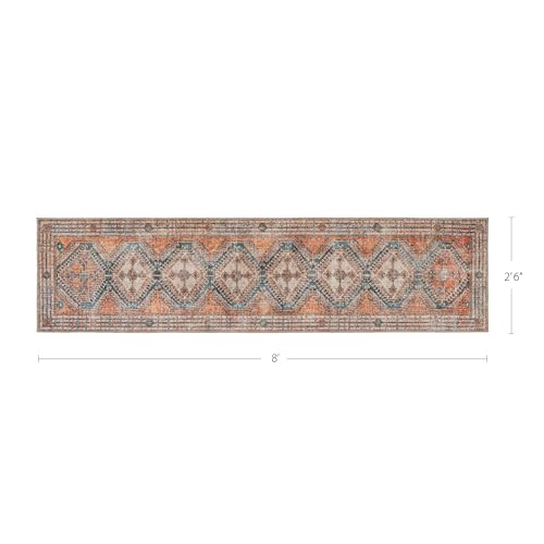Knot Tangelo 2'6" x 8' Orange & Blue Runner Rug - Persian-Inspired Design - size: 2'6" x 8' (Rectangular)