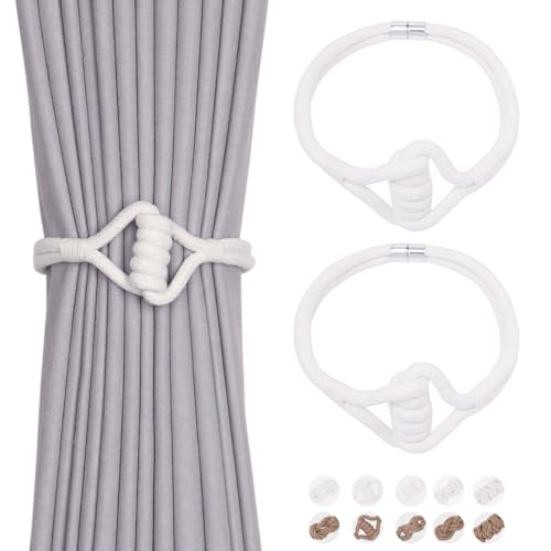 NICEEC 2 Pack Natural Cotton Rope Curtain Tiebacks Elegant Boho Style Magnetic Drape Tie Backs Soft Hand-Woven Rope Curtain Holdbacks for Home & Office Drapery (Cotton knot-03) - color: Cotton Knot-03, size: 2 Pack
