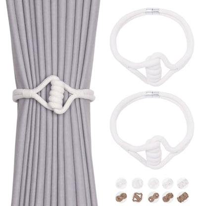 NICEEC 2 Pack Natural Cotton Rope Curtain Tiebacks Elegant Boho Style Magnetic Drape Tie Backs Soft Hand-Woven Rope Curtain Holdbacks for Home & Office Drapery (Cotton knot-03) - color: Cotton Knot-03, size: 2 Pack