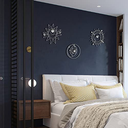 Silver Metal Wall Art, Abstract Sun Moon Star Decor, Handmade Wall Decor - color: Multi Color