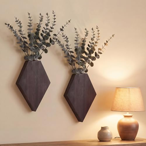 Chunful 2 Pcs Wooden Wall Planter Decor,Brown,7.1 x 4.7 x 1.2 Inches - color: Brown, size: 7.1 x 4.7 x 1.2 inches