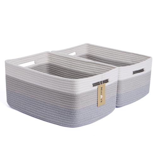 MiniArk Large Storage Baskets for Shelves, 17 x 13 x 7.5” Closet Organizers Bins for Clothes Blanket Towels, Baby Nursery, Toy Baskets Box, Woven Rope Baskets, 2 Packs Gradient Grey - color: Gradient Grey, size: 2pcs-L17×W13×H7.5"