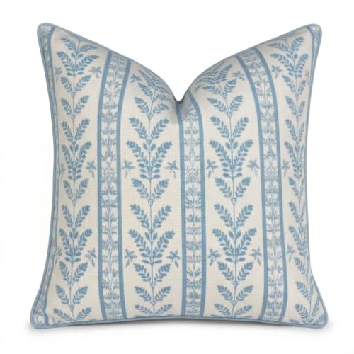Jillien Harbor “The Louis” Blue Floral Block Print Pillow Cover – Decorative Throw Pillow Cover with Off-White Background – Grandmillennial Home Decor, 20" x 20" - color: The Louis