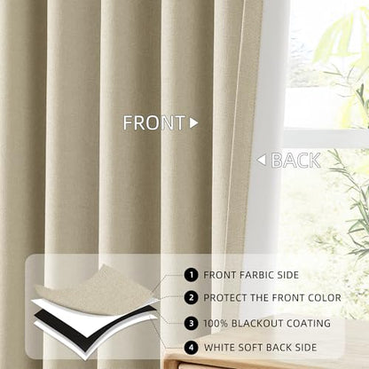 ChrisDowa Natural Blackout Curtains 45 Inches Long 2 Panels for Bedroom - color: Natural Linen, size: 52"W x 45"L (Pack of 2)