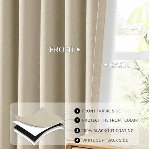 ChrisDowa Natural Blackout Curtains 90 Inches Long 2 Panels for Bedroom - color: Natural Linen, size: 52"W x 90"L (Pack of 2)