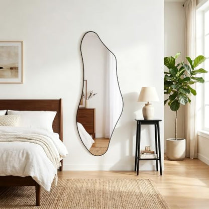 65.7"x24" Irregular Full Length Mirror, Abstract Wall Mirror - color: Black Irregular