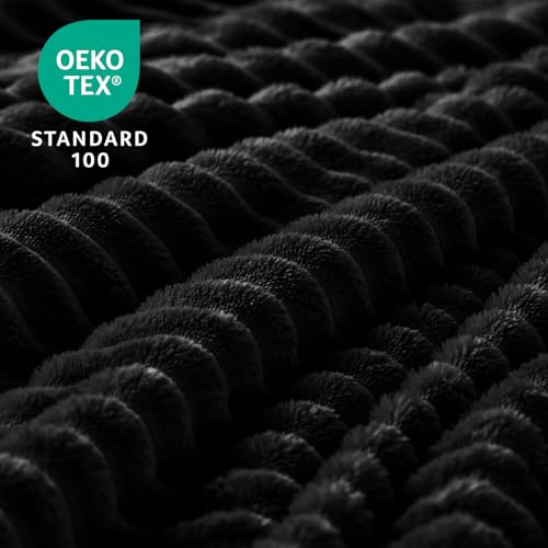 BEDELITE Ribbed Jacquard Black Fleece Throw Blanket for Couch, 50x60 Inch - color: Black, size: Throw(50"x60")