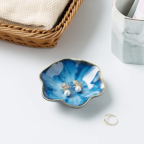 BEUNAIZER Jewelry Dish Tray, Ring Dish, Ceramic Trinket Tray, Key Bowl - color: Starry Blue