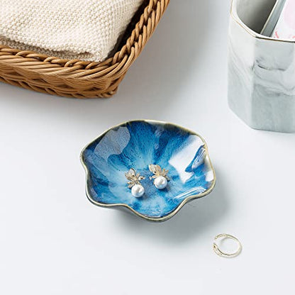 BEUNAIZER Jewelry Dish Tray, Ring Dish, Ceramic Trinket Tray, Key Bowl - color: Starry Blue