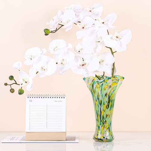 9.0" H Green Glass Vases for Flower, Unique Hand Blown Glass Vase - color: Green