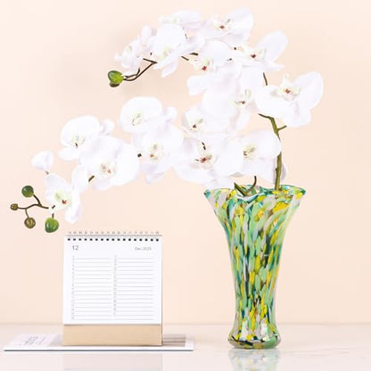 9.0" H Green Glass Vases for Flower, Unique Hand Blown Glass Vase - color: Green