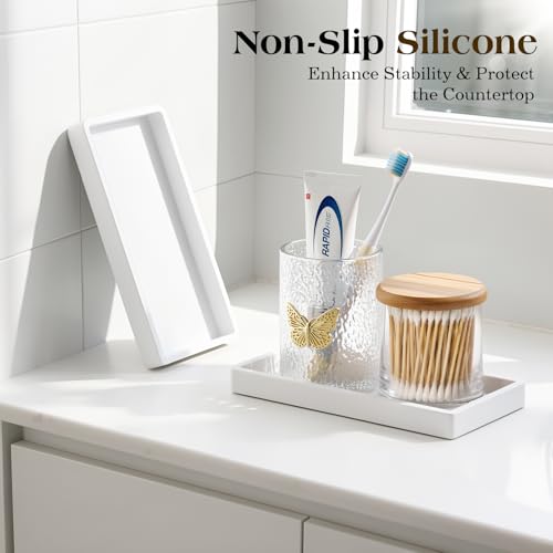 Luxspire 2 Pack Silicone Bathroom Tray 7.9" Vanity Tray, White - color: White, size: 7.87 × 3.94 × 0.79 in