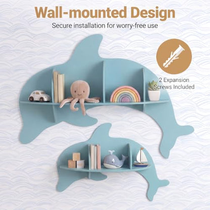GLACER Floating Shelves for Wall, 2 Pack Kids Corner Bookshelf (Dolphin) - size: 38" x 6" x 27"