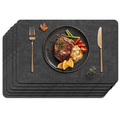 Maxpearl Faux Leather Placemats Set of 6, Easy to Clean, Dark Grey - color: Dark Grey