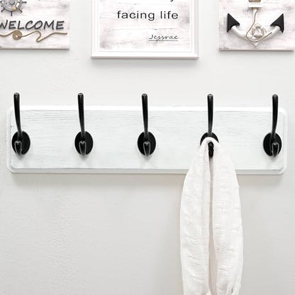 Dseap Coat Rack Wall: Patented, Heavy-Duty, 5-Double-Hooks Wooden Wall Mounted Coat Rack Coat Hanger Hook Rail for Winter Coats Hat Jacket Clothing, White & Black, Pack of 2 - color: White & Black, size: L=17.4" (2pcs)
