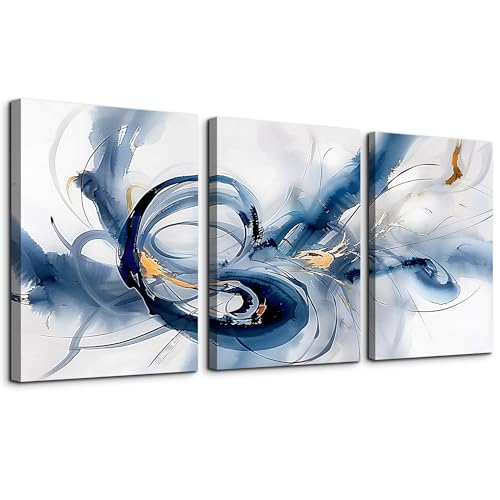 TTHYUEWS Abstract Canvas Wall Decor - Bedroom & Living Room Modern Office Art - Minimalist Blue Ink Wall Paintings - 3 Pieces - color: Ink Wall Paintings, size: 16x24inches*3pcs