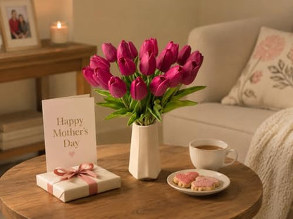 Mandy's 20 Stems Hot Pink Artificial Tulip Flowers for Home Centerpieces - color: Hot Pink