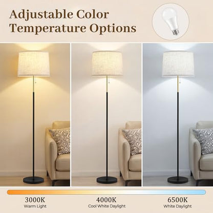 Floor Lamps for Living Room & Bedroom, 60" Modern Tall Standing Lamp, 3CCT - color: Linen T-Shades+Blackgold Pole